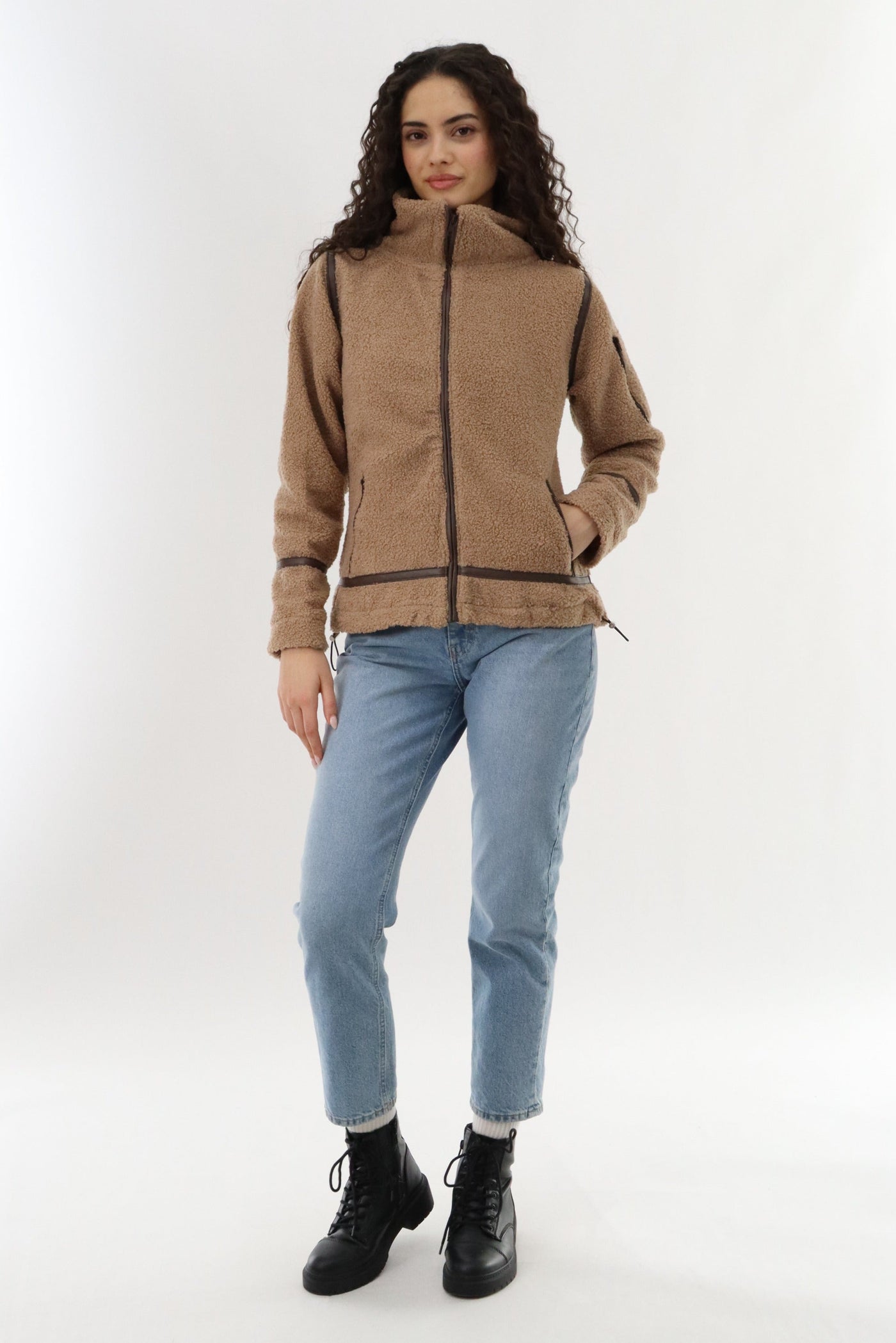 Canada Weather Gear Sherpa Contrast Lightweight Jacket - Camel - Womens Lightweight Jackets - Canada Weather Gear