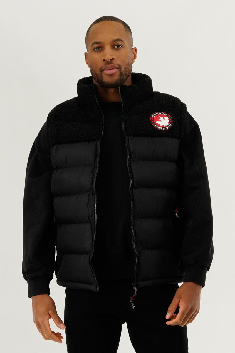Canada Weather Gear Sherpa Panel Bubble Vest - Black - Mens Vests - Canada Weather Gear