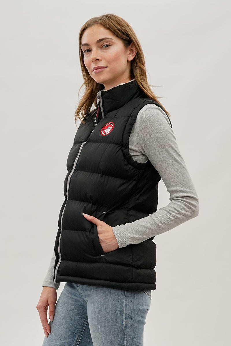 Fleece Lined Collar Puffer Vest - Black