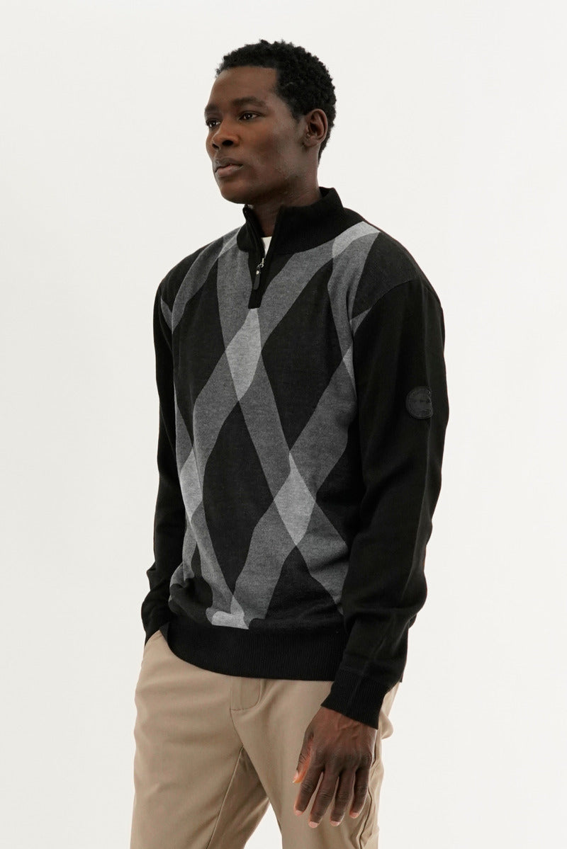 Canada Weather Gear Argyle Print 1/4 Zip Pullover Sweater - Black - Mens Pullover Sweaters - Canada Weather Gear