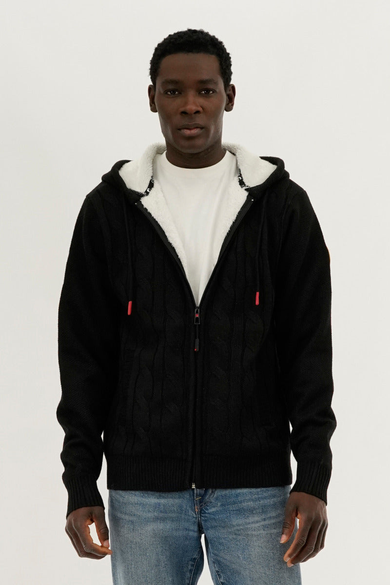 Canada Weather Gear Cable Knit Zip Up Hoodie - Black - Mens Hoodies & Sweatshirts - Canada Weather Gear