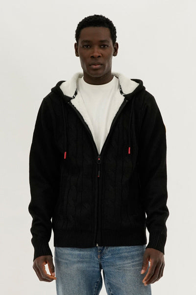 Canada Weather Gear Cable Knit Zip Up Hoodie - Black - Mens Hoodies & Sweatshirts - Canada Weather Gear