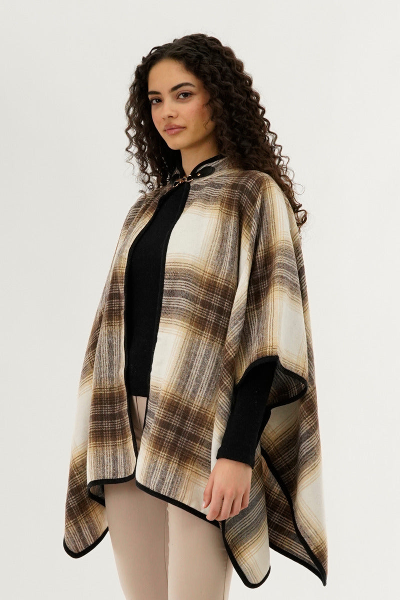 Canada Weather Gear Plaid Tartan Poncho - Beige - Womens Ponchos - Canada Weather Gear