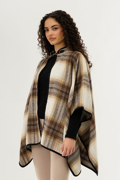 Canada Weather Gear Plaid Tartan Poncho - Beige - Womens Ponchos - Canada Weather Gear