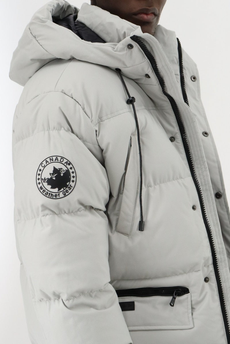 Canada Weather Gear Hip Length Parka Jacket - Stone - Mens Parka Jackets - Canada Weather Gear
