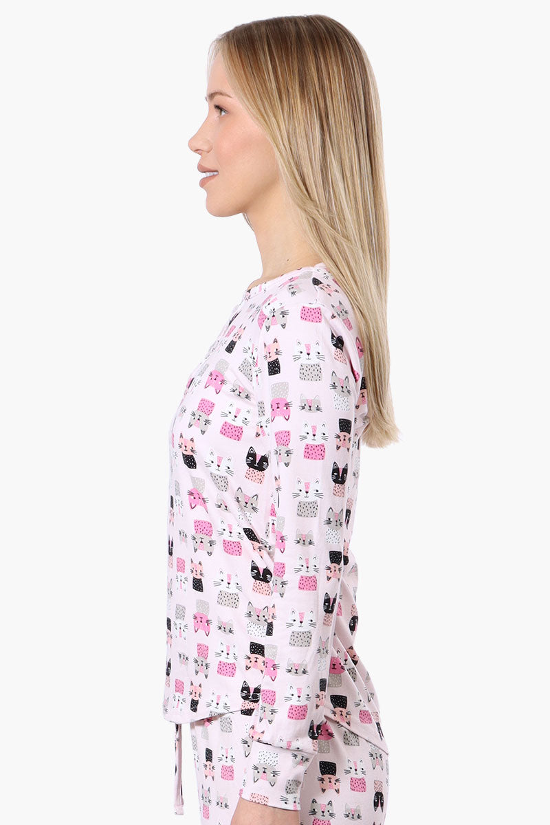 Canada Weather Gear Cat Pattern Henley Pajama Top - Pink - Womens Pajamas - Canada Weather Gear