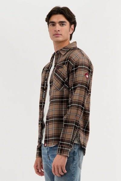 Canada Weather Gear Flannel Button Up Casual Shirt - Taupe - Mens Casual Shirts - Canada Weather Gear