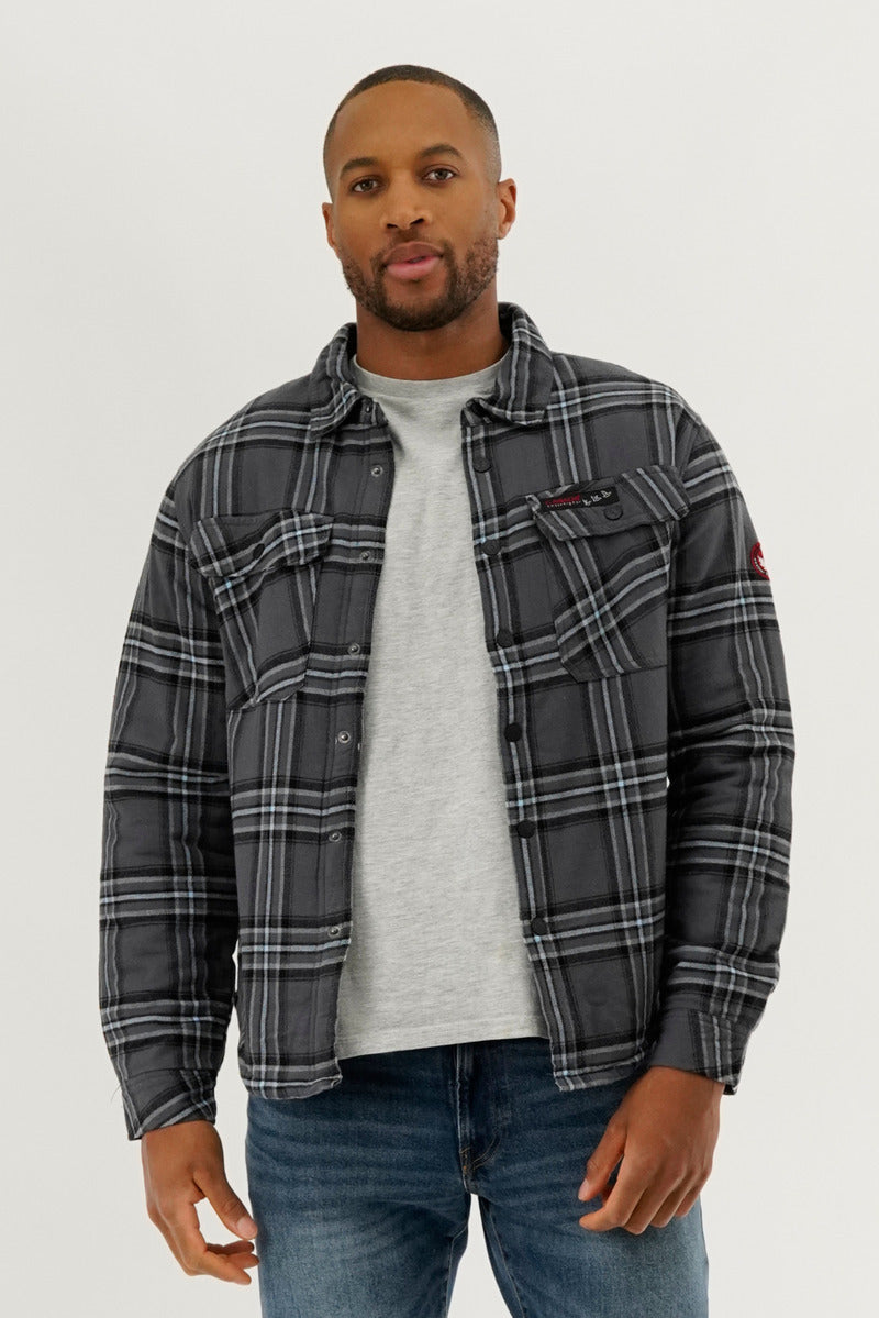 Canada Weather Gear Plaid Plush Lined Lightweight Jacket - Grey - Mens Lightweight Jackets - Canada Weather Gear