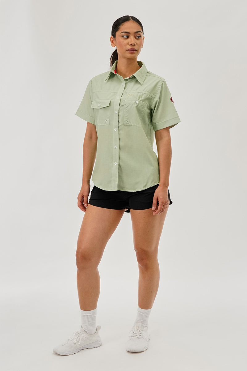 Canada Weather Gear Short Sleeve Button Up Utility Shirt - Green - Womens Shirts & Blouses - Canada Weather Gear