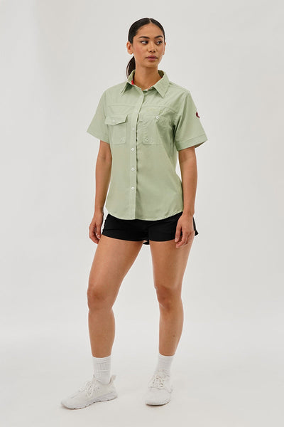 Canada Weather Gear Short Sleeve Button Up Utility Shirt - Green - Womens Shirts & Blouses - Canada Weather Gear