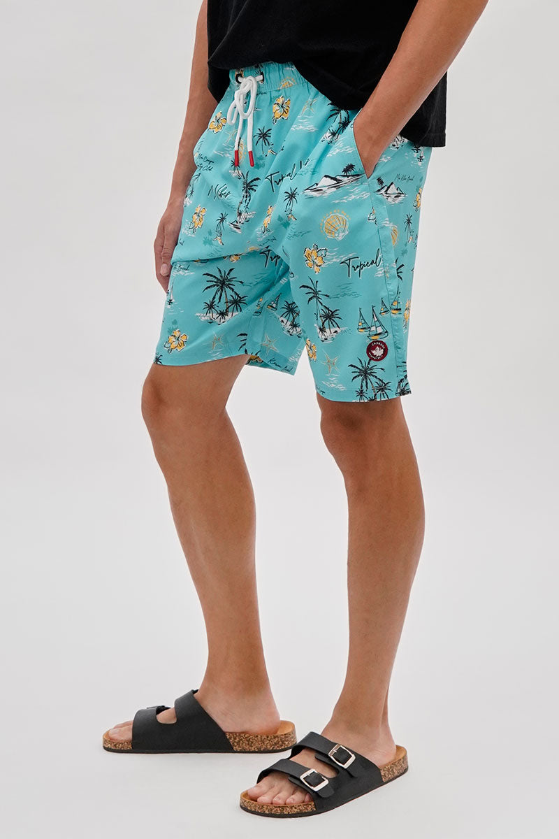 Canada Weather Gear Palm Tree Print Swim Shorts - Aqua - Mens Shorts & Capris - Canada Weather Gear