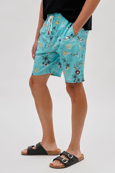 Canada Weather Gear Palm Tree Print Swim Shorts - Aqua - Mens Shorts & Capris - Canada Weather Gear