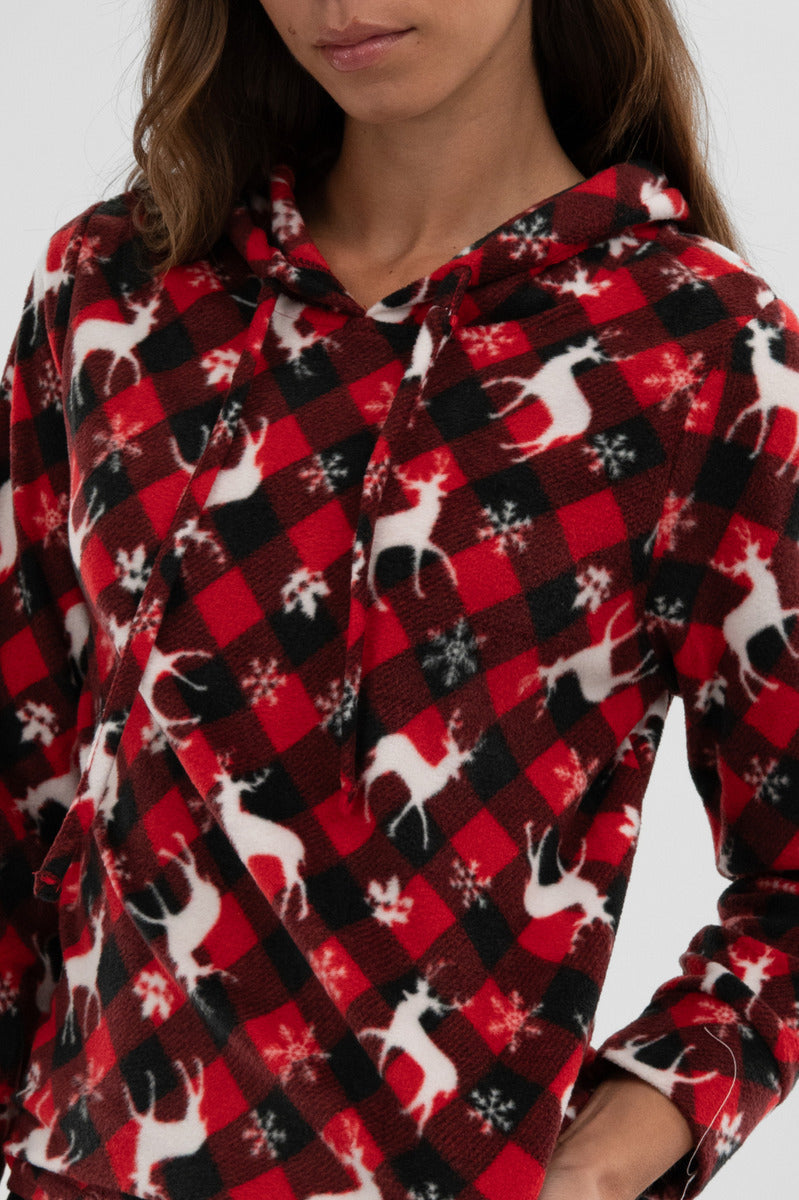 Canada Weather Gear Festive Print Hooded Pajama Top - Red - Womens Pajamas - Canada Weather Gear