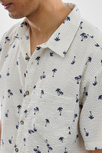 Canada Weather Gear Vintage Striped Palm Tree Pattern Button Up Casual Shirt - Beige - Mens Casual Shirts - Canada Weather Gear