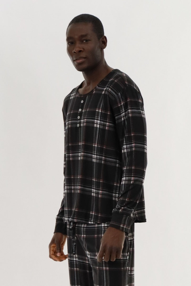 Canada Weather Gear Long Sleeve Printed Pajama Top - Black - Mens Pajamas - Canada Weather Gear