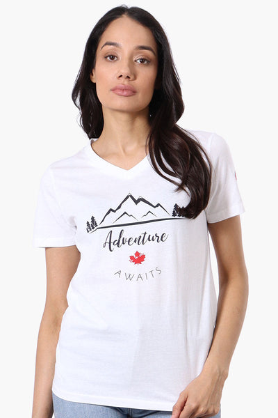 Canada Weather Gear Adventure Awaits Print Tee - White - Womens Tees & Tank Tops - Canada Weather Gear