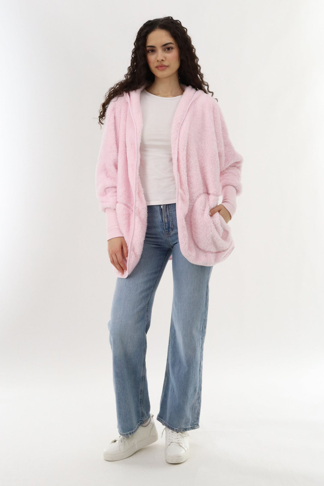 Open Front Teddy Cardigan - Pink