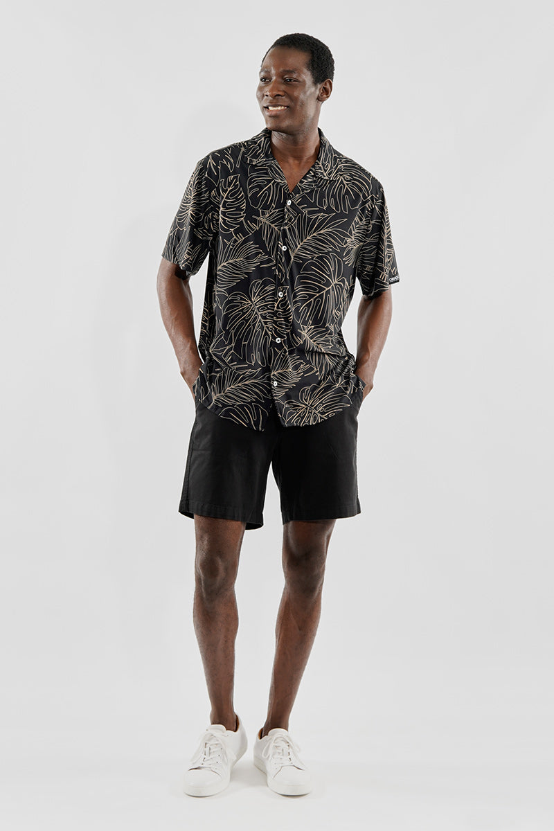 Canada Weather Gear Travel Collection Palm Print Button Up Casual Shirt - Black - Mens Casual Shirts - Canada Weather Gear