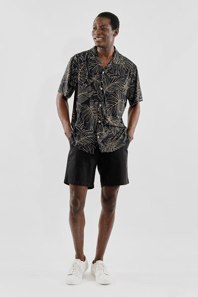 Canada Weather Gear Travel Collection Palm Print Button Up Casual Shirt - Black - Mens Casual Shirts - Canada Weather Gear