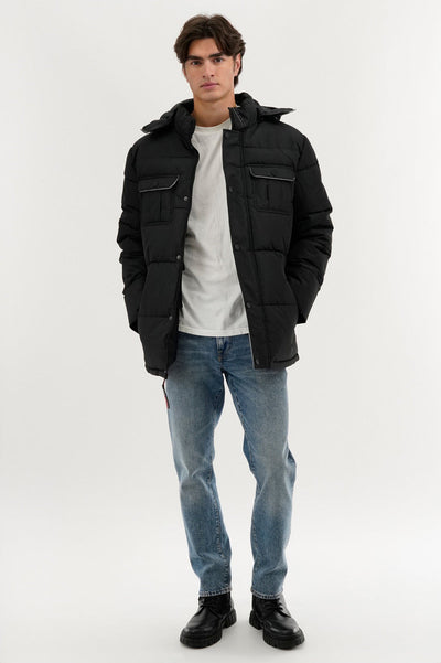 Canada Weather Gear Quilted Puffer Parka Jacket - Black - Mens Parka Jackets - Canada Weather Gear