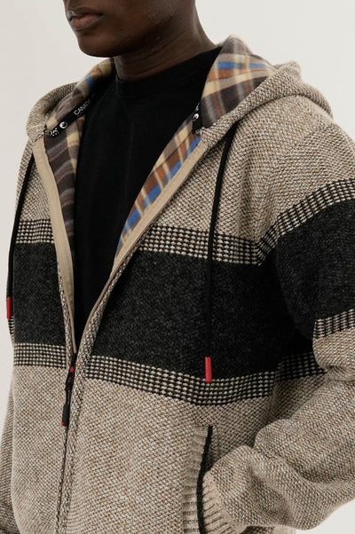 Canada Weather Gear Plaid Lined Striped Zip Up Hoodie - Beige - Mens Hoodies & Sweatshirts - Canada Weather Gear