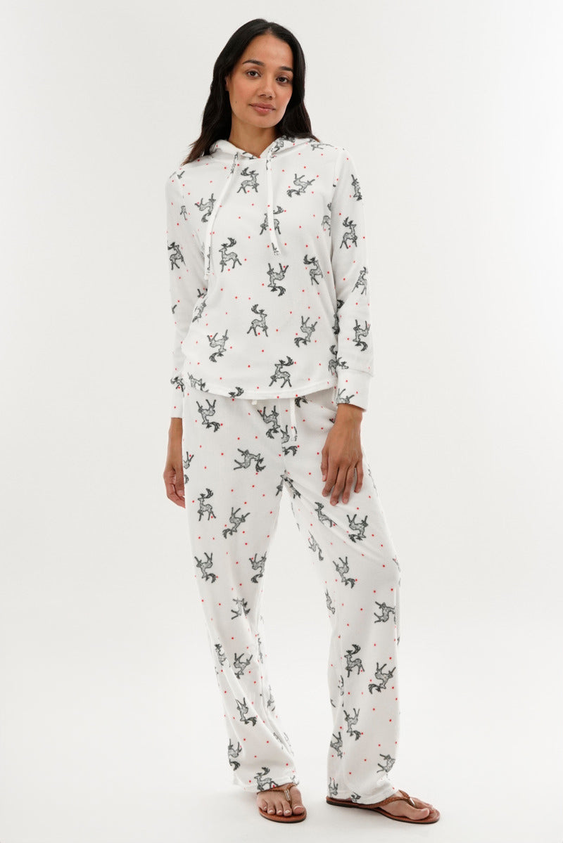 Canada Weather Gear Reindeer Print Wide Leg Pajama Pants - White - Womens Pajamas - Canada Weather Gear
