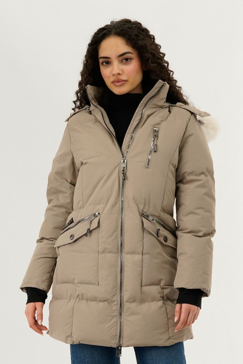 Canada Weather Gear Faux Fur Lined Hood Parka Jacket - Cream - Womens Parka Jackets - Canada Weather Gear