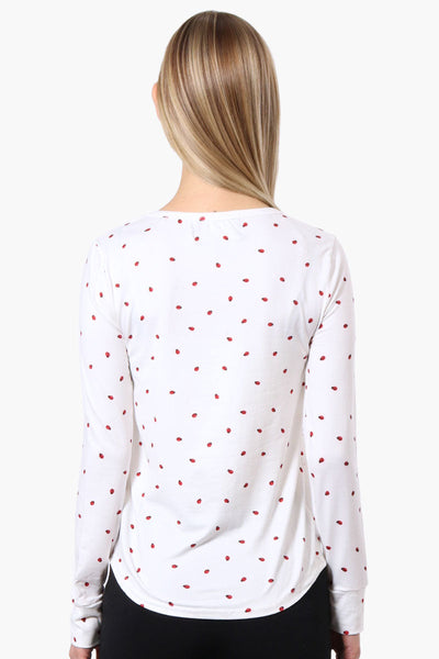 Canada Weather Gear Ladybug Pattern Henley Pajama Top - White - Womens Pajamas - Canada Weather Gear