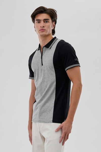 Canada Weather Gear Vintage 1/4 Zip Colour Block Polo Shirt - Black - Mens Polo Shirts - Canada Weather Gear