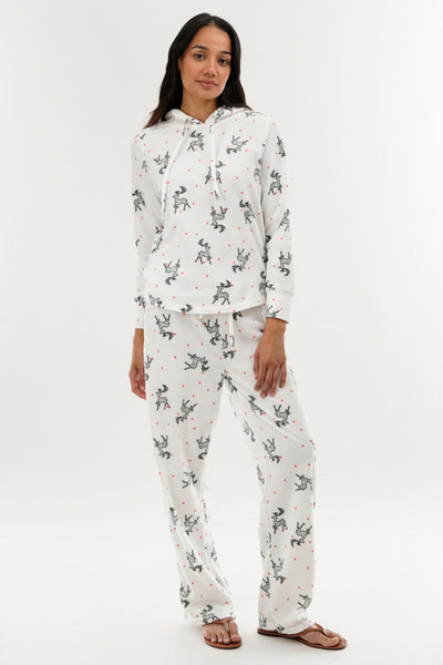 Canada Weather Gear Reindeer Print Hooded Pajama Top - White - Womens Pajamas - Canada Weather Gear