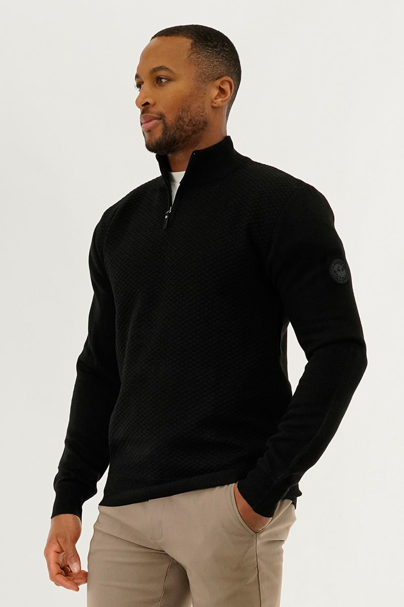 Canada Weather Gear 1/4 Zip Pullover Sweater - Black - Mens Pullover Sweaters - Canada Weather Gear