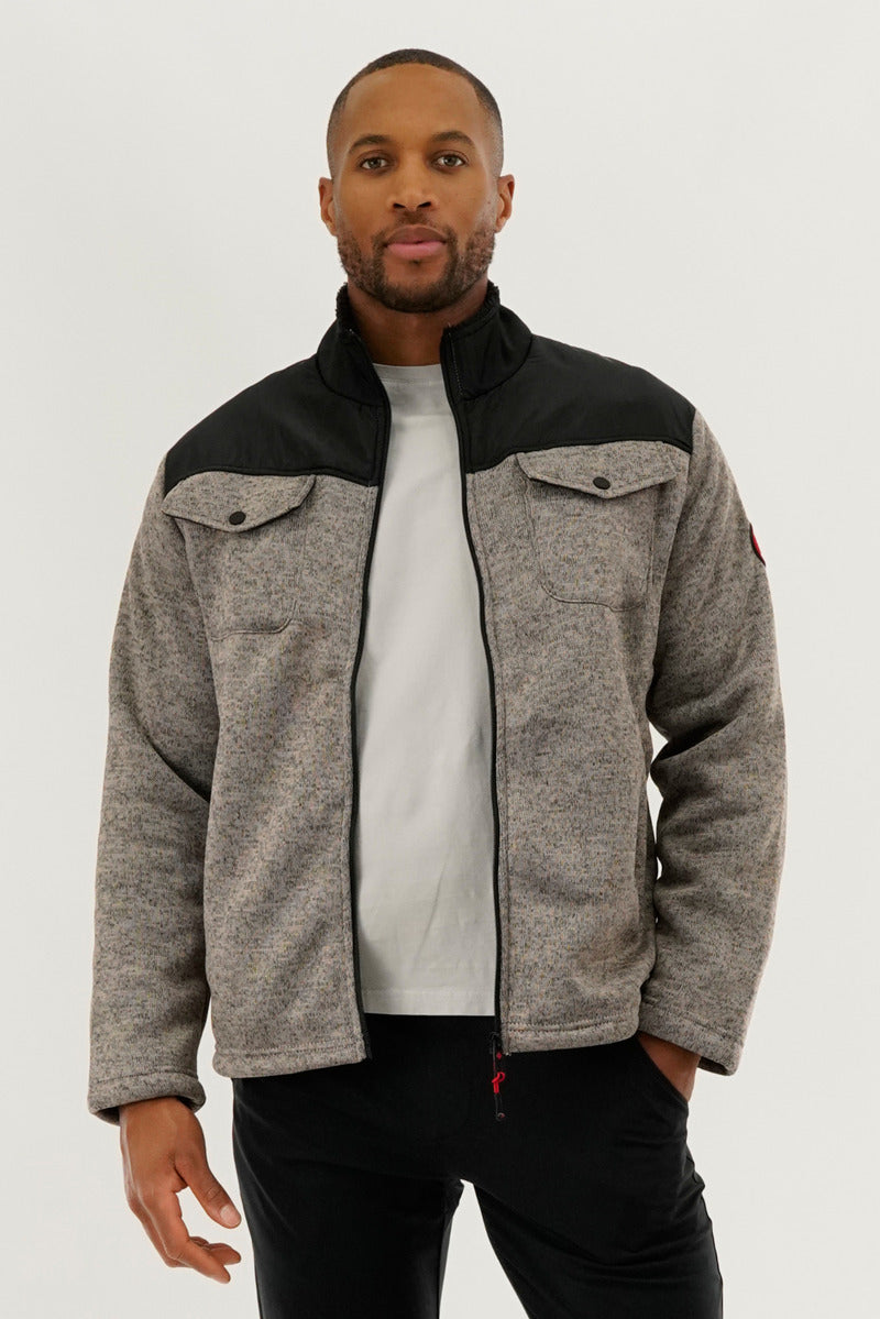 Canada Weather Gear Sherpa Lined Fleece Lightweight Jacket - Taupe - Mens Lightweight Jackets - Canada Weather Gear