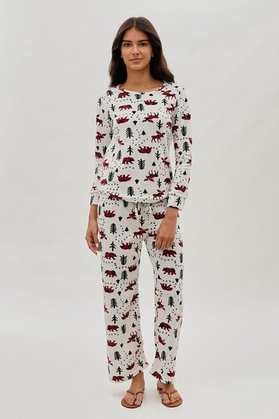 Canada Weather Gear Winter Print Wide Leg Pajama Pants - White - Womens Pajamas - Fairweather
