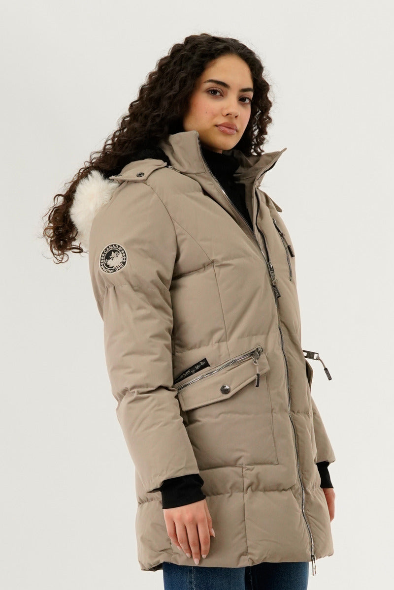 Canada Weather Gear Faux Fur Lined Hood Parka Jacket - Cream - Womens Parka Jackets - Canada Weather Gear