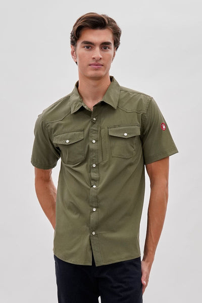 Canada Weather Gear Short Sleeve Snap Button Casual Shirt - Olive - Mens Casual Shirts - Canada Weather Gear
