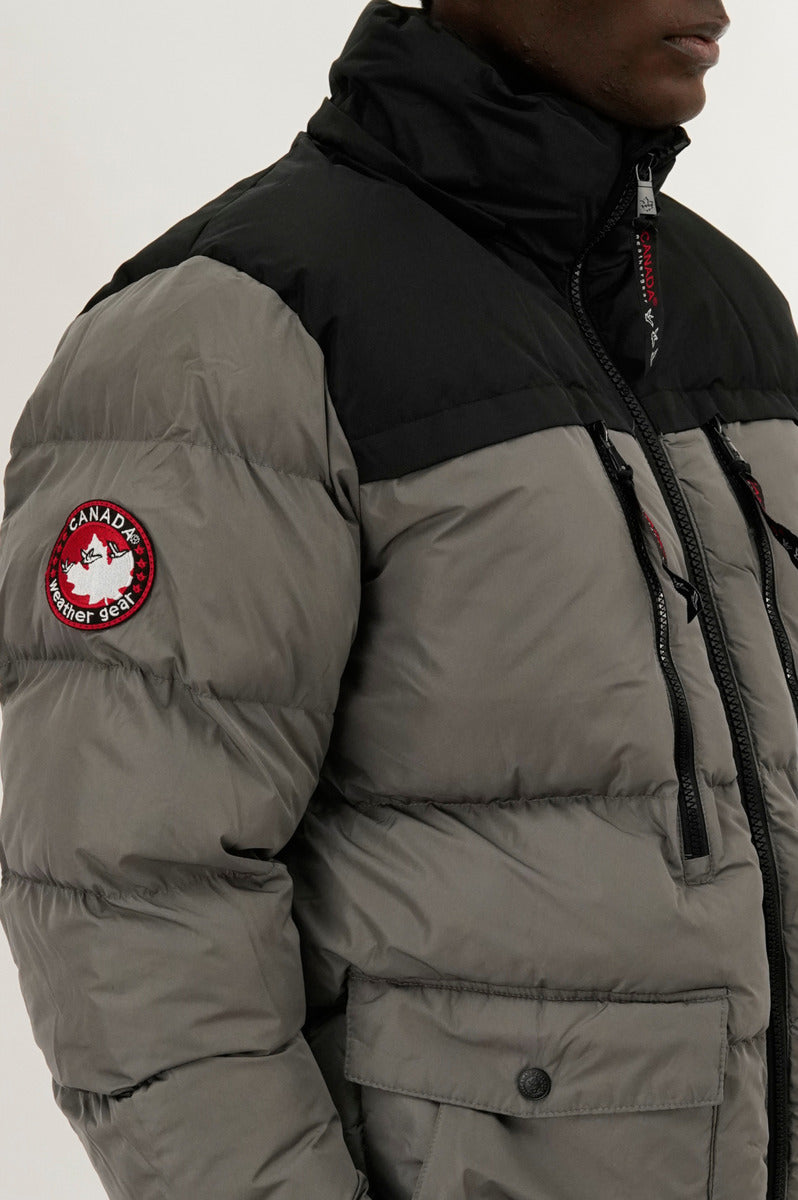 Canada Weather Gear Colour Block Puffer Bomber Jacket - Grey - Mens Bomber Jackets - Canada Weather Gear
