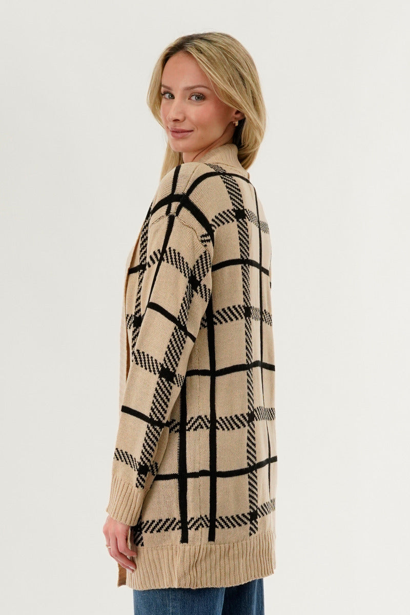 Canada Weather Gear Plaid Fold Over Wrap Cardigan - Beige - Womens Cardigans - Canada Weather Gear