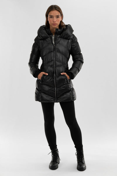Canada Weather Gear Chevron Quilted Parka Jacket - Black
