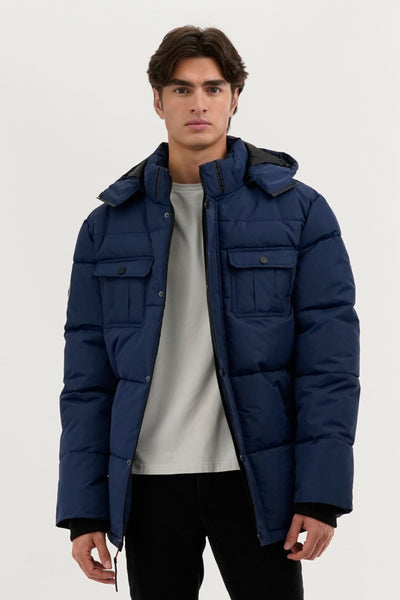 Canada Weather Gear Quilted Puffer Parka Jacket - Navy - Mens Parka Jackets - Canada Weather Gear