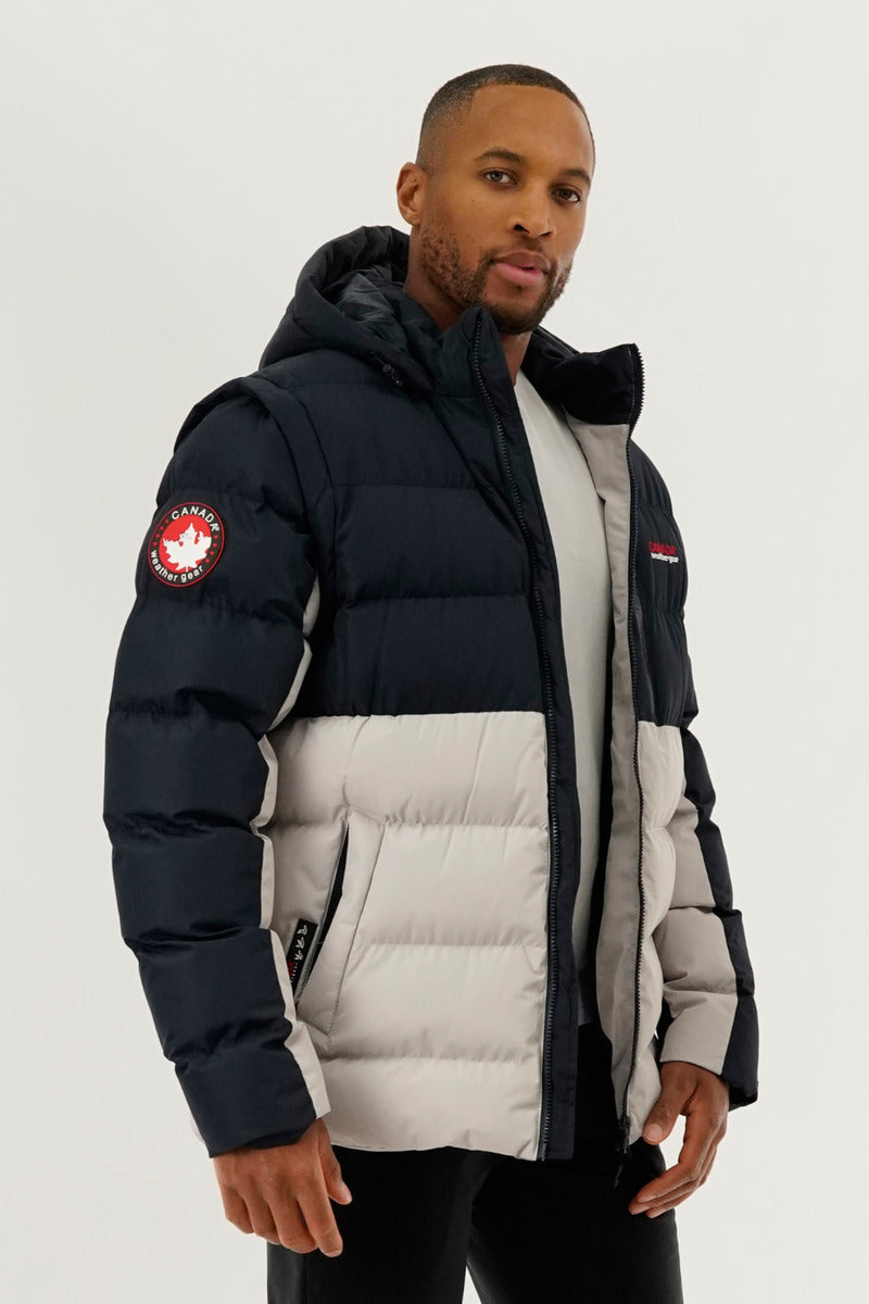 Canada Weather Gear Colour Block Zip Off Sleeve Bomber Jacket - Navy - Mens Bomber Jackets - Canada Weather Gear