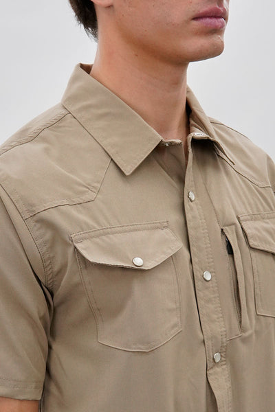 Canada Weather Gear Short Sleeve Snap Button Casual Shirt - Beige - Mens Casual Shirts - Canada Weather Gear