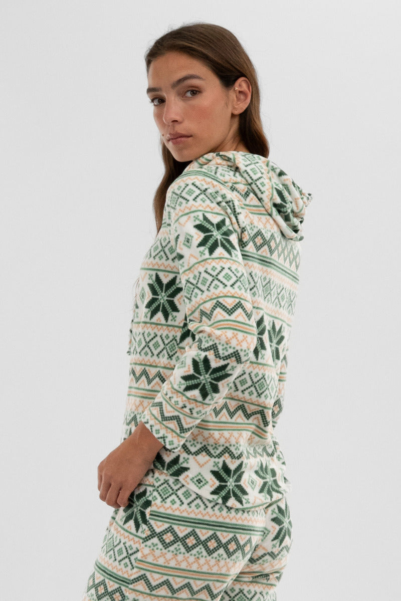 Canada Weather Gear Festive Print Hooded Pajama Top - White - Womens Pajamas - Canada Weather Gear