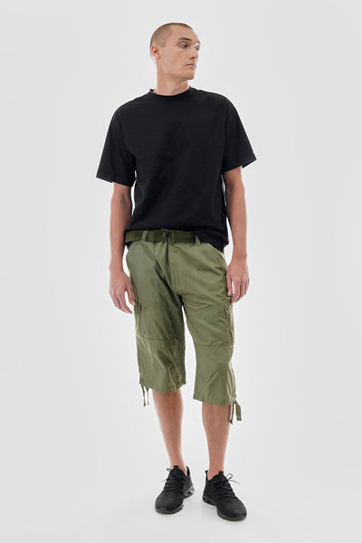 Essentials Super Triple Goose Striped Belted Cargo Shorts - Olive - Mens Shorts & Capris - Canada Weather Gear