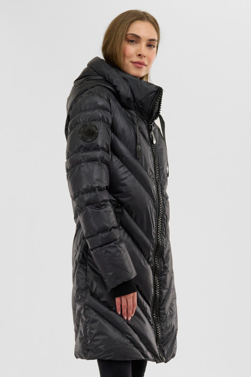 Canada Weather Gear Chevron Quilted Long Parka Jacket - Black - Womens Parka Jackets - Canada Weather Gear