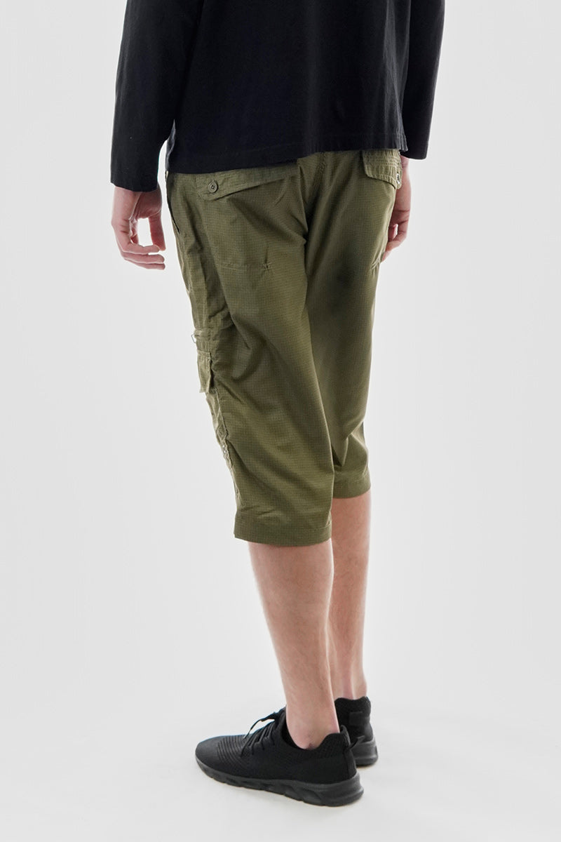 Essentials Super Triple Goose Grid Pattern Belted Cargo Shorts - Olive - Mens Shorts & Capris - Canada Weather Gear