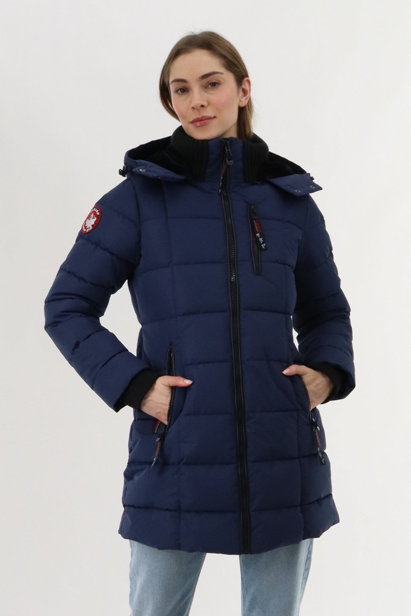Canada Weather Gear Knit Collar Quilted Puffer Parka - Navy - Womens Parka Jackets - Canada Weather Gear