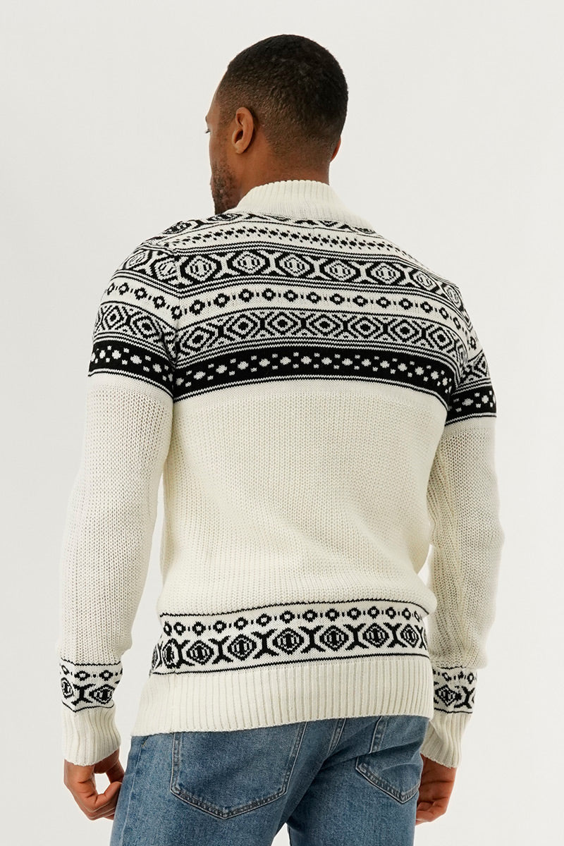 Canada Weather Gear 1/4 Zip Striped Pullover Sweater - White - Mens Pullover Sweaters - Canada Weather Gear