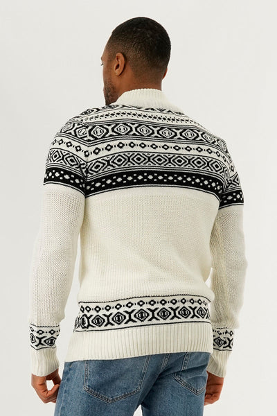 Canada Weather Gear 1/4 Zip Striped Pullover Sweater - White - Mens Pullover Sweaters - Canada Weather Gear