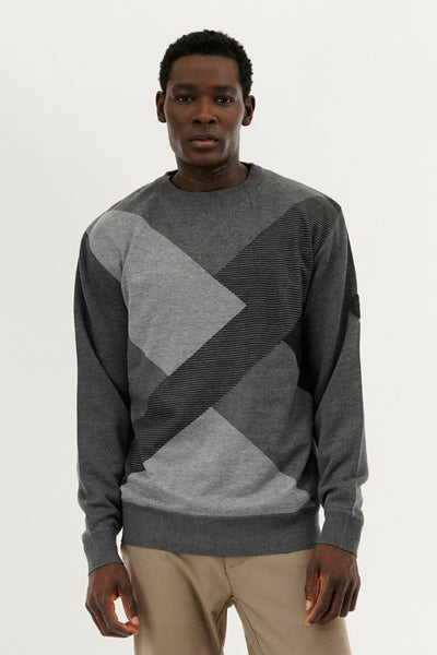 Canada Weather Gear Patterned Crewneck Pullover Sweater - Grey - Mens Pullover Sweaters - Canada Weather Gear