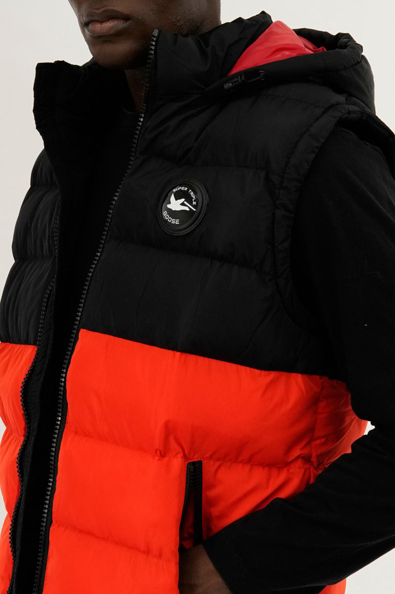 Super Triple Goose Colour Block Hooded Vest - Orange - Mens Vests - Canada Weather Gear